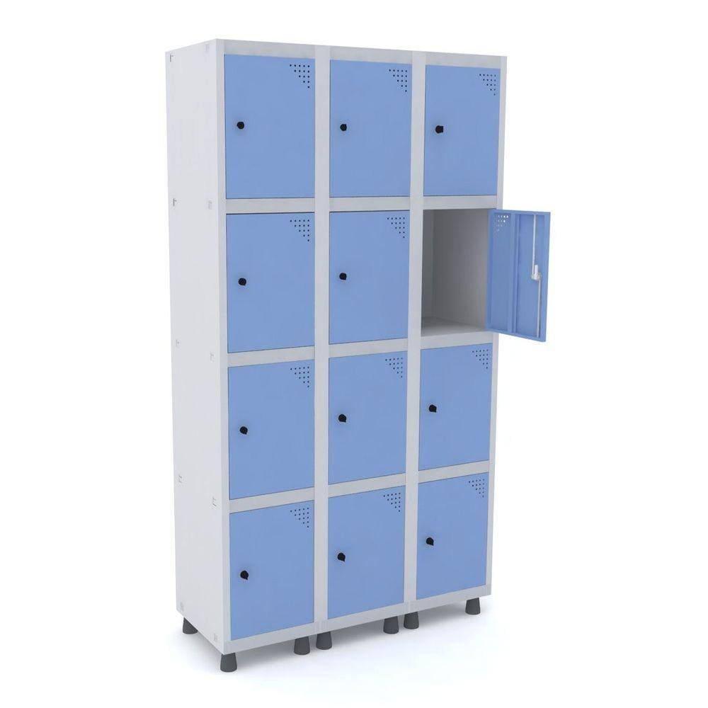 Roupeiro De Aço 3M 12 Portas Pitão Pandin - Cinza/Azul Dalí