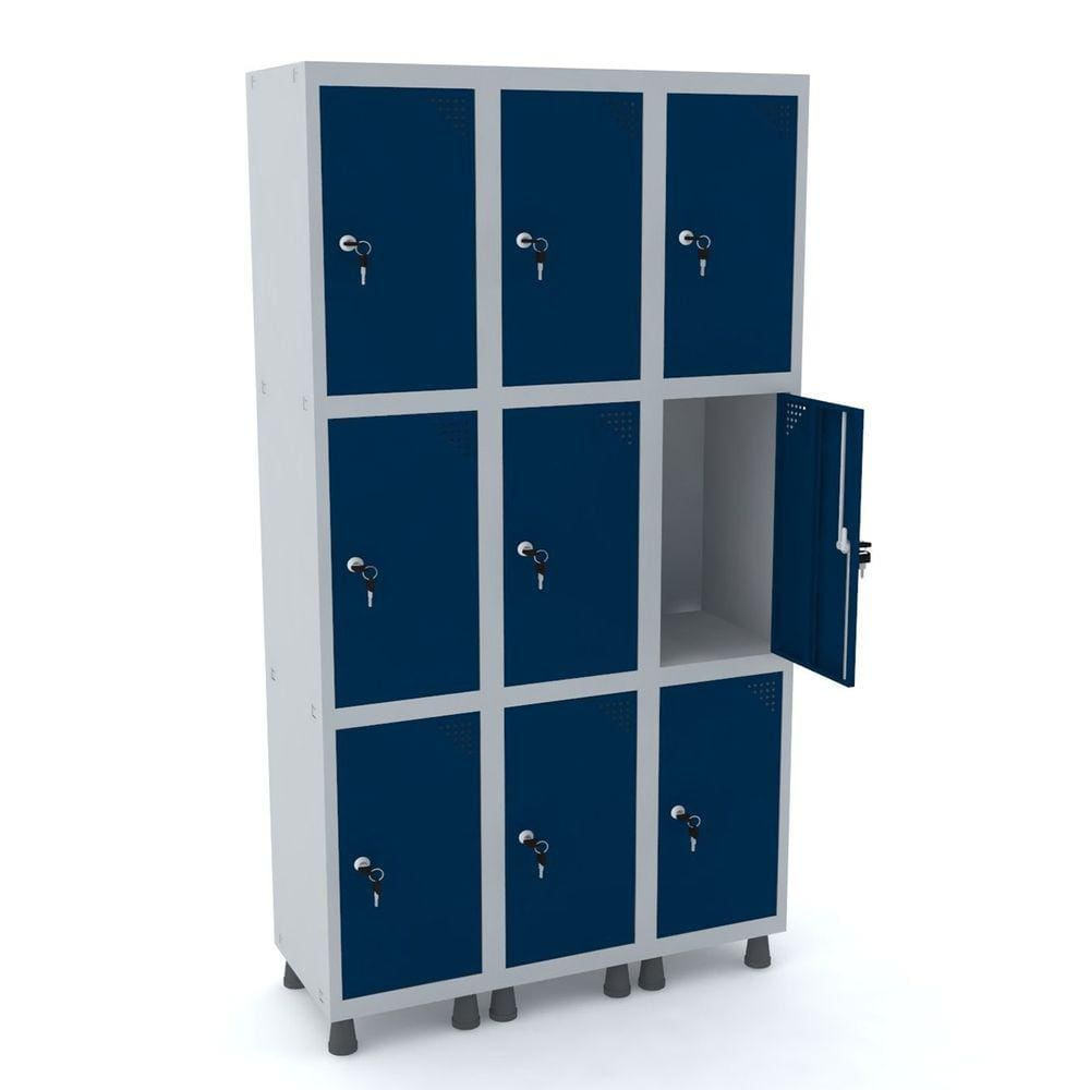 Roupeiro De Aço 3M 09 Portas Fechadura Pandin - Cinza/Azul Del Rey