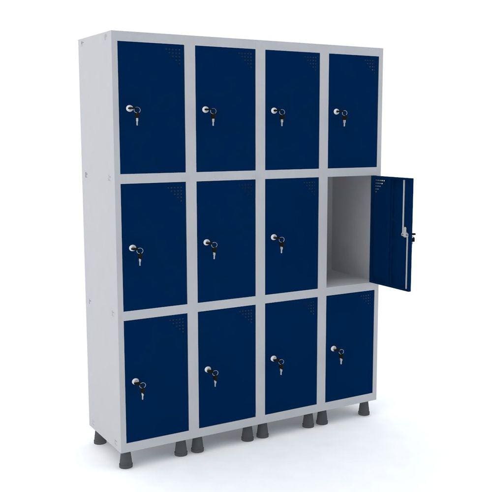 Roupeiro De Aço 4M 12 Portas Fechadura Pandin - Cinza/Azul Del Rey