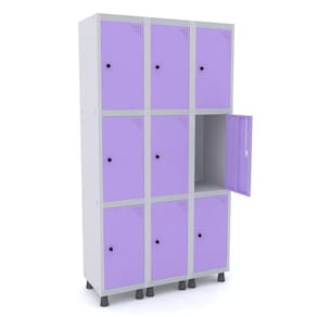 Roupeiro De Aço 3M 09 Portas Pitão Pandin - Cinza/Lilás