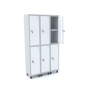 Roupeiro De Aço 3M 06 Portas C/ Prat. Fechadura Pandin - Cinza/Branco
