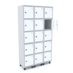 Roupeiro De Aço 3M 15 Portas Pitão Pandin - Cinza/Branco