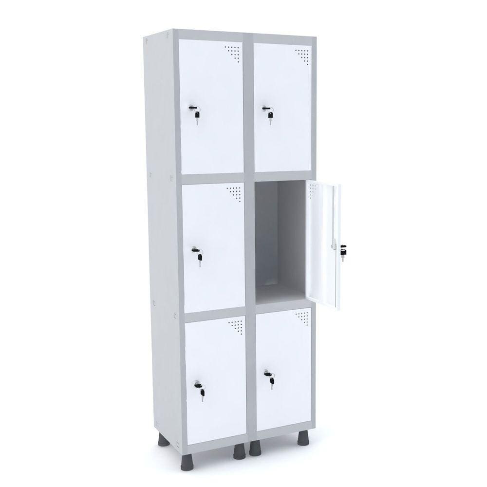 Roupeiro De Aço 2M 06 Portas Fechadura Pandin - Cinza/Branco