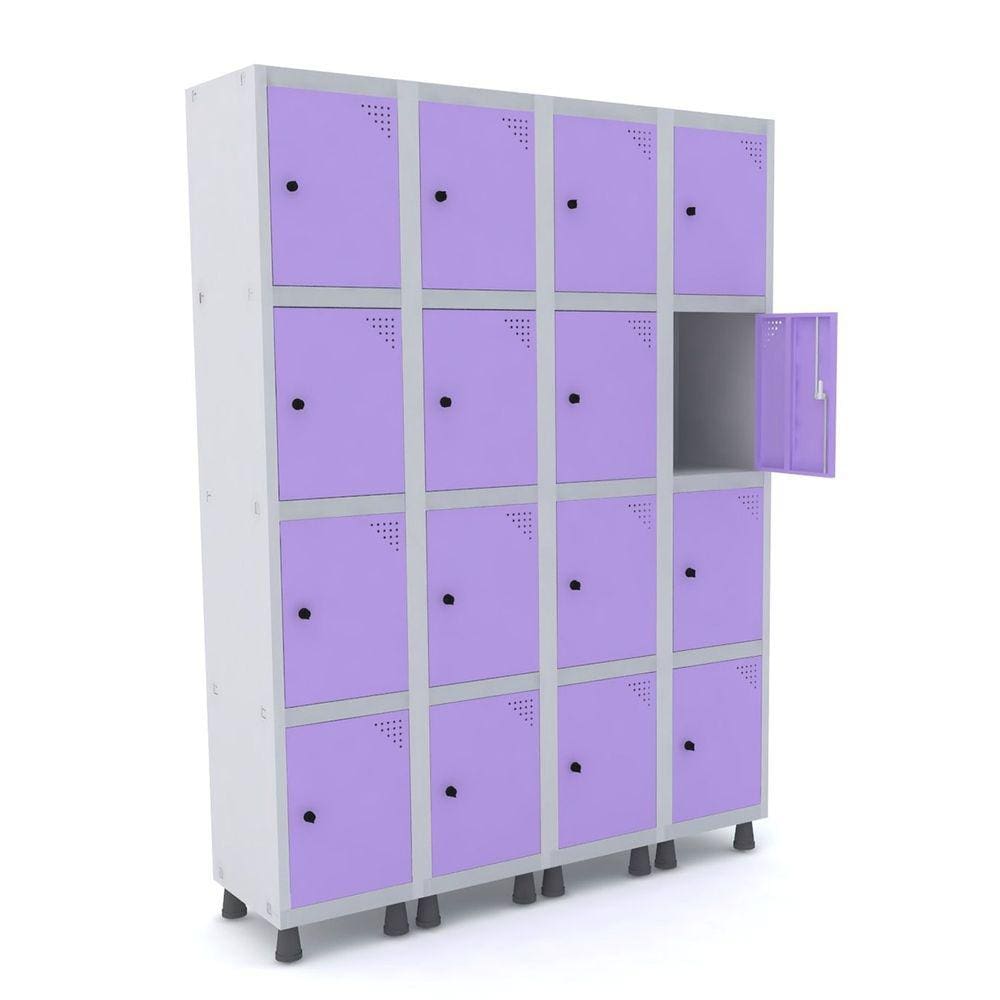 Roupeiro De Aço 4M 16 Portas Pitão Pandin - Cinza/Lilás