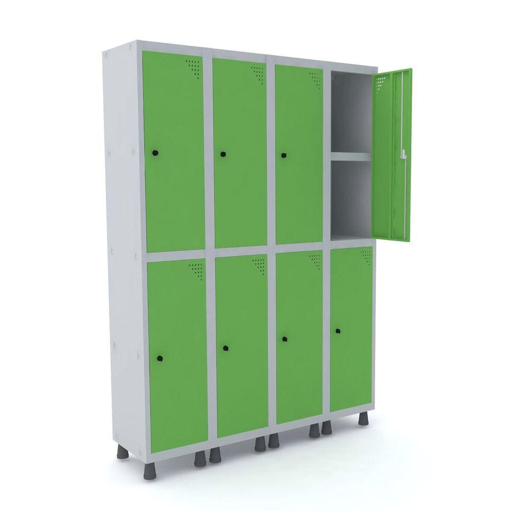 Roupeiro De Aço 4M 08 Portas C/ Prat. Pitão Pandin - Cinza/Verde