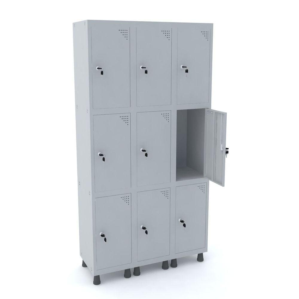 Roupeiro De Aço 3M 09 Portas Fechadura Pandin - Cinza