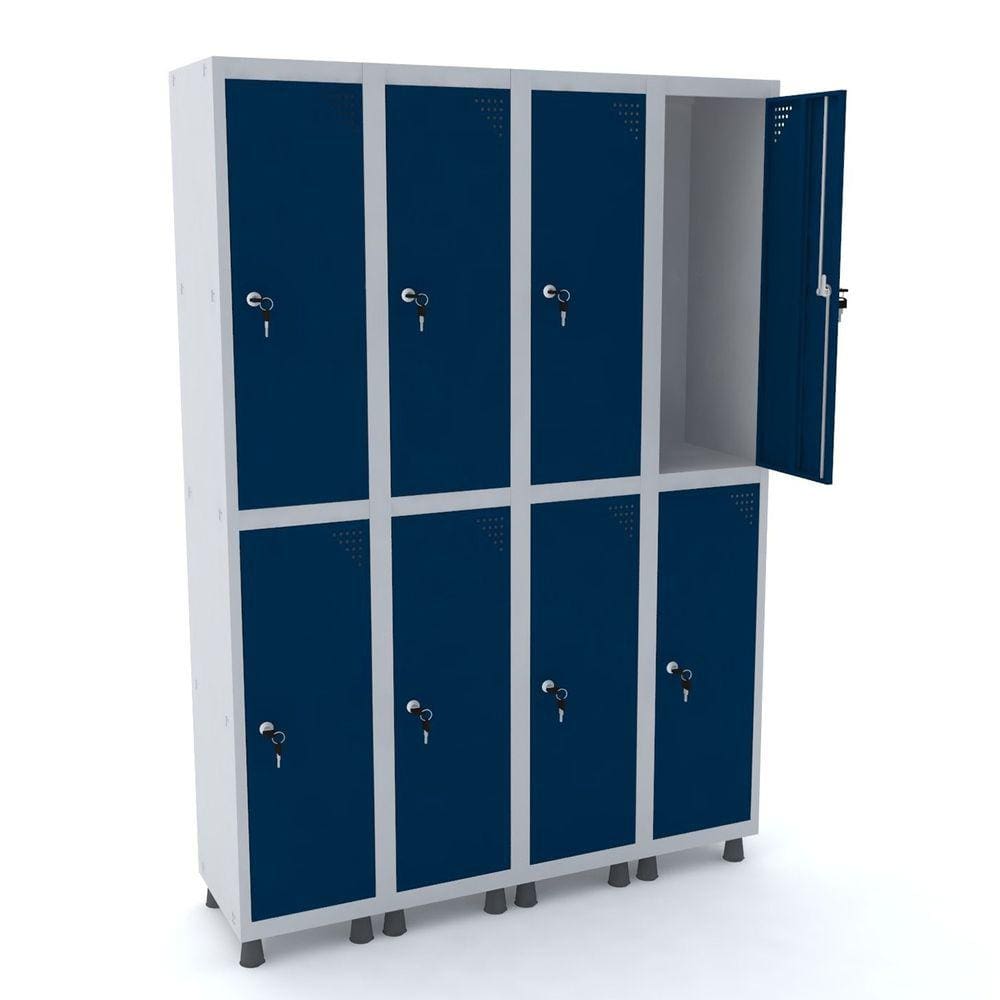 Roupeiro De Aço 4M 08 Portas Fechadura Pandin - Cinza/Azul Del Rey