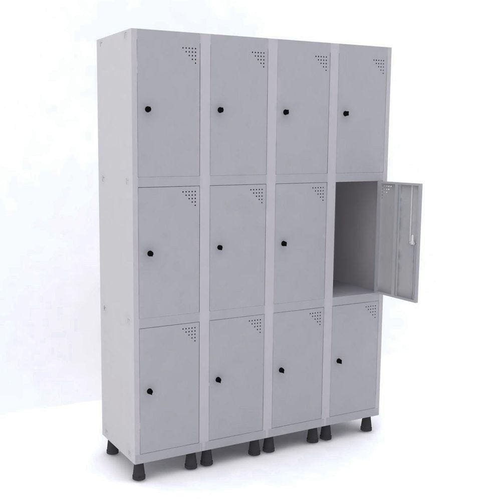Roupeiro De Aço 4M 12 Portas Pitão Pandin - Cinza