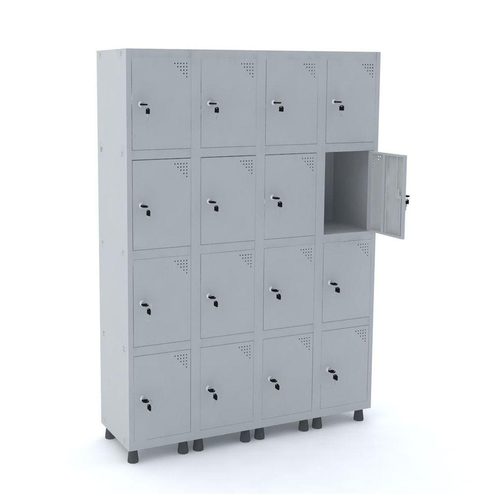 Roupeiro De Aço 4M 16 Portas Fechadura Pandin - Cinza
