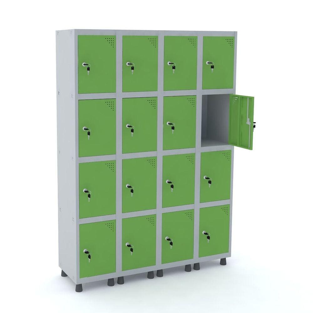 Roupeiro De Aço 4M 16 Portas Fechadura Pandin - Cinza/Verde