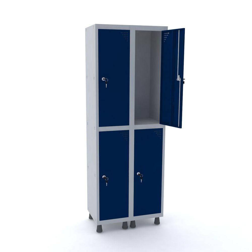 Roupeiro De Aço 2M 04 Portas Fechadura Pandin - Cinza/Azul Del Rey