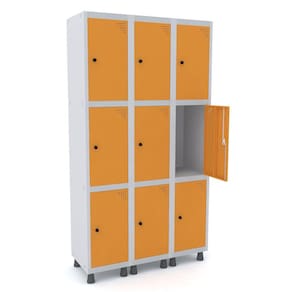 Roupeiro De Aço 3M 09 Portas Pitão Pandin - Cinza/Laranja