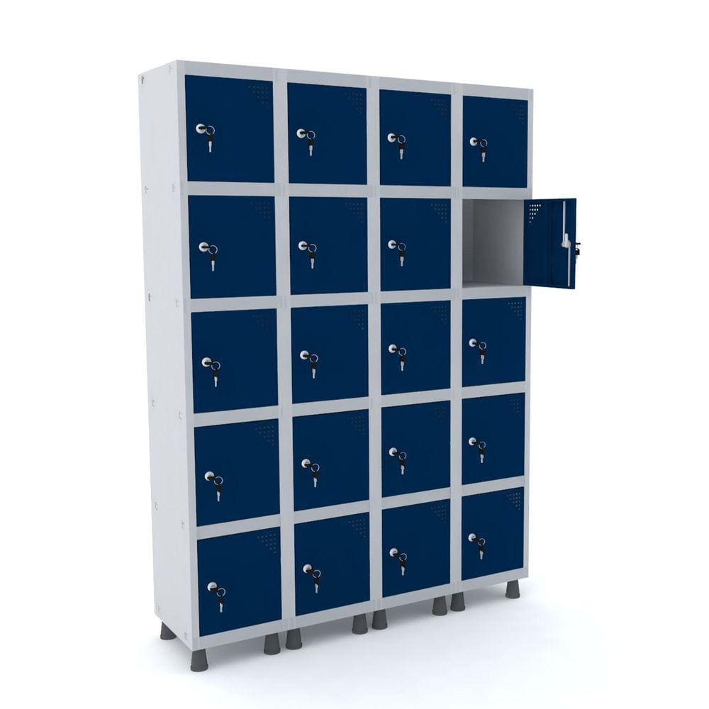 Roupeiro De Aço 4M 20 Portas Fechadura Pandin - Cinza/Azul Del Rey