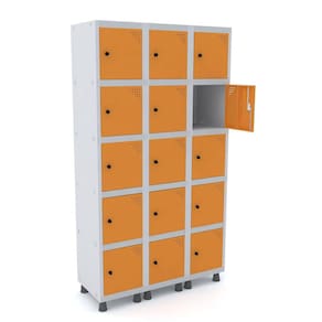Roupeiro De Aço 3M 15 Portas Pitão Pandin - Cinza/Laranja