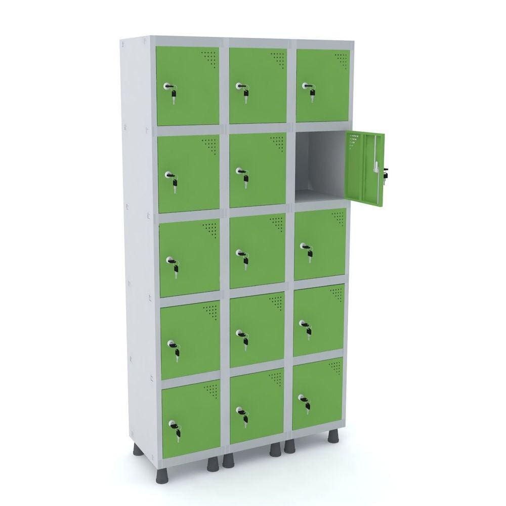 Roupeiro De Aço 3M 15 Portas Fechadura Pandin - Cinza/Verde