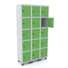 Roupeiro De Aço 3M 15 Portas Pitão Pandin - Cinza/Verde