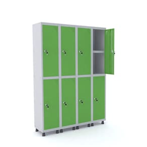 Roupeiro De Aço 4M 08 Portas C/ Prat. Fechadura Pandin - Cinza/Verde