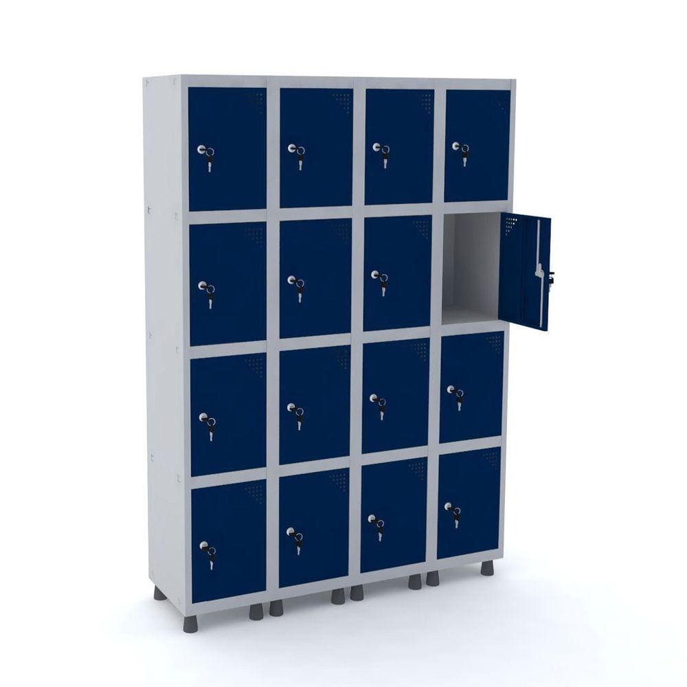 Roupeiro De Aço 4M 16 Portas Fechadura Pandin - Cinza/Azul Del Rey