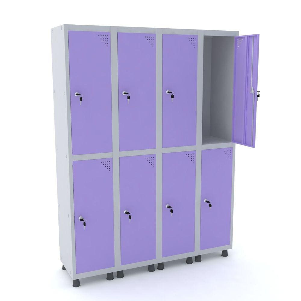 Roupeiro De Aço 4M 08 Portas Fechadura Pandin - Cinza/Lilás