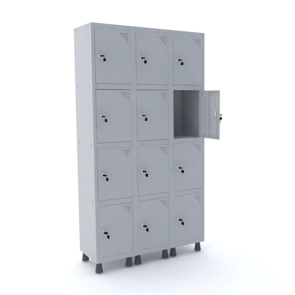 Roupeiro De Aço 3M 12 Portas Fechadura Pandin - Cinza