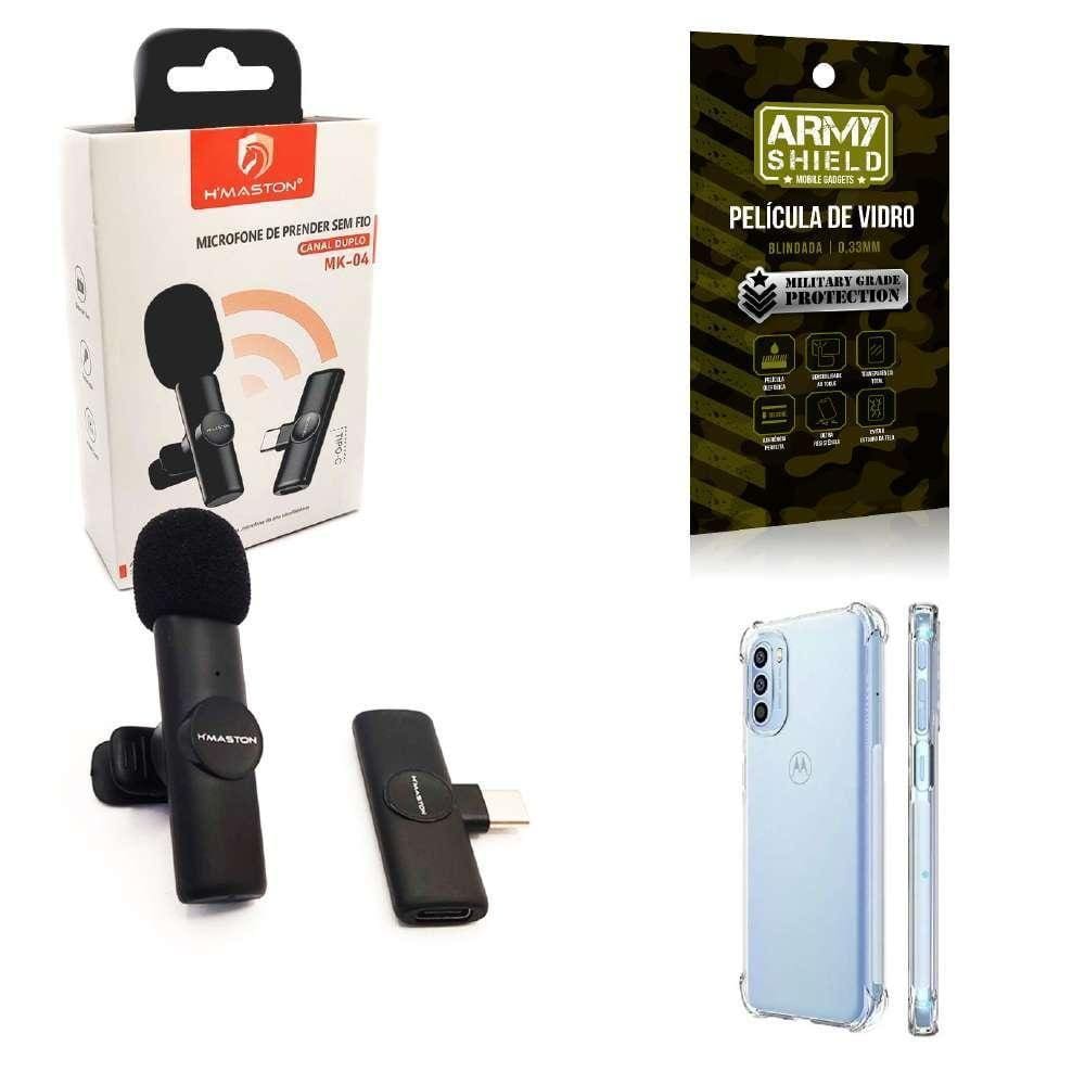 Kit Microfone Sem Fio + Capinha Motorola G41 E Película 3D