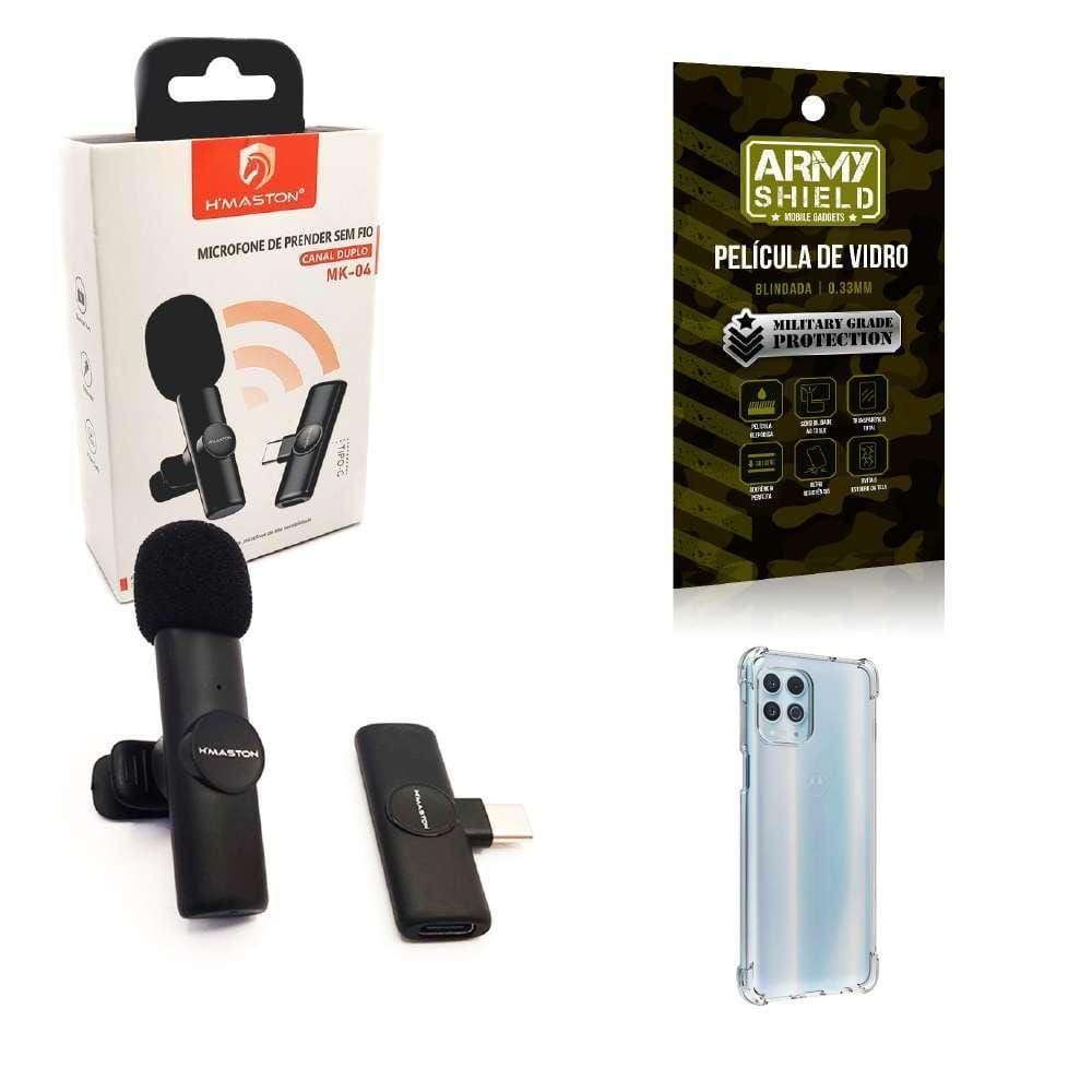 Kit Microfone Sem Fio + Capinha Motorola G100 E Película 3D