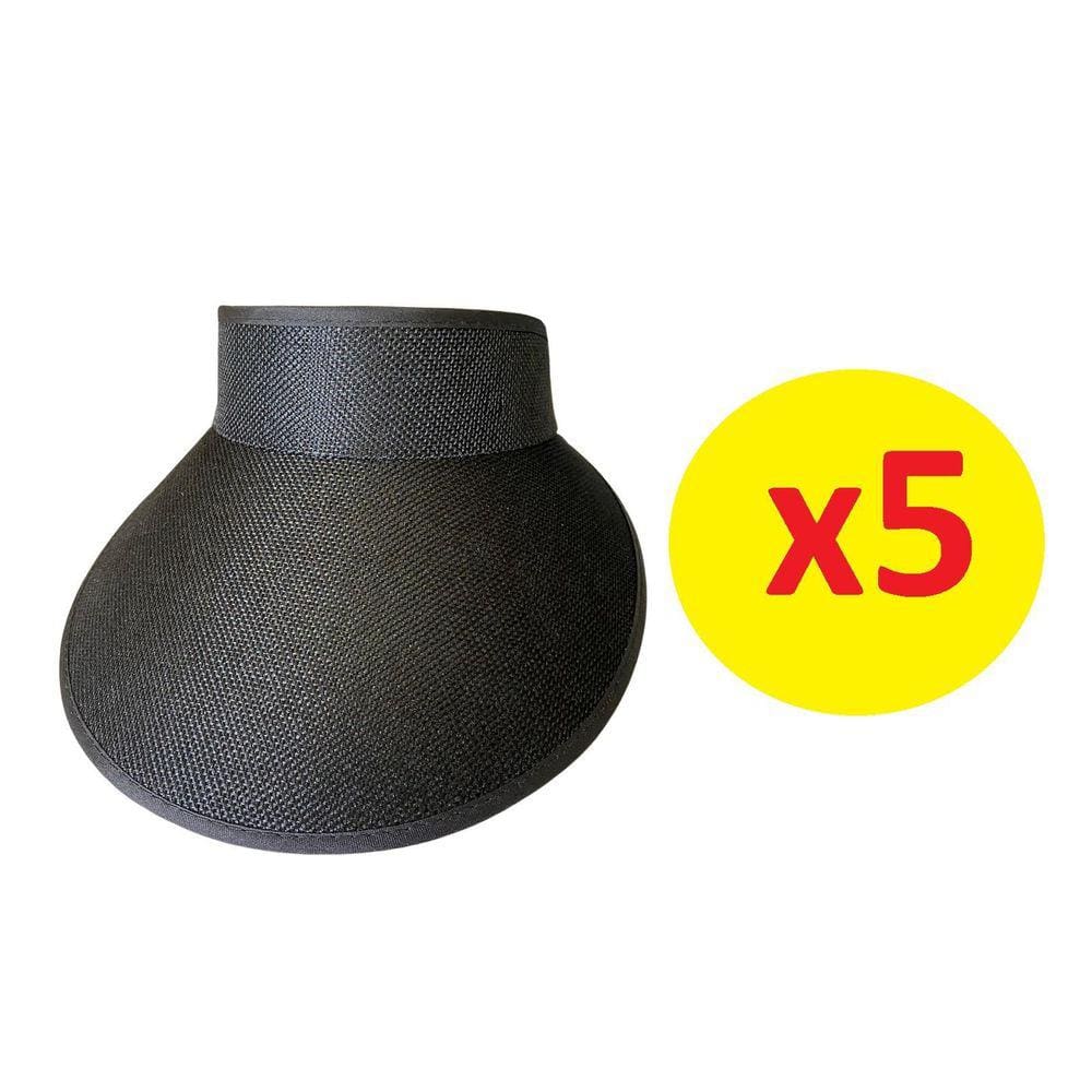 Kit 5 Viseiras Tiara Arco Preto Aba 12Cm Com Elástico Praia