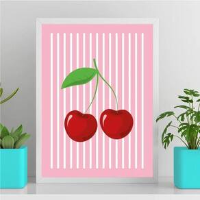 Quadro Decorativo Cerejinhas 45X34Cm - Com Vidro Branca