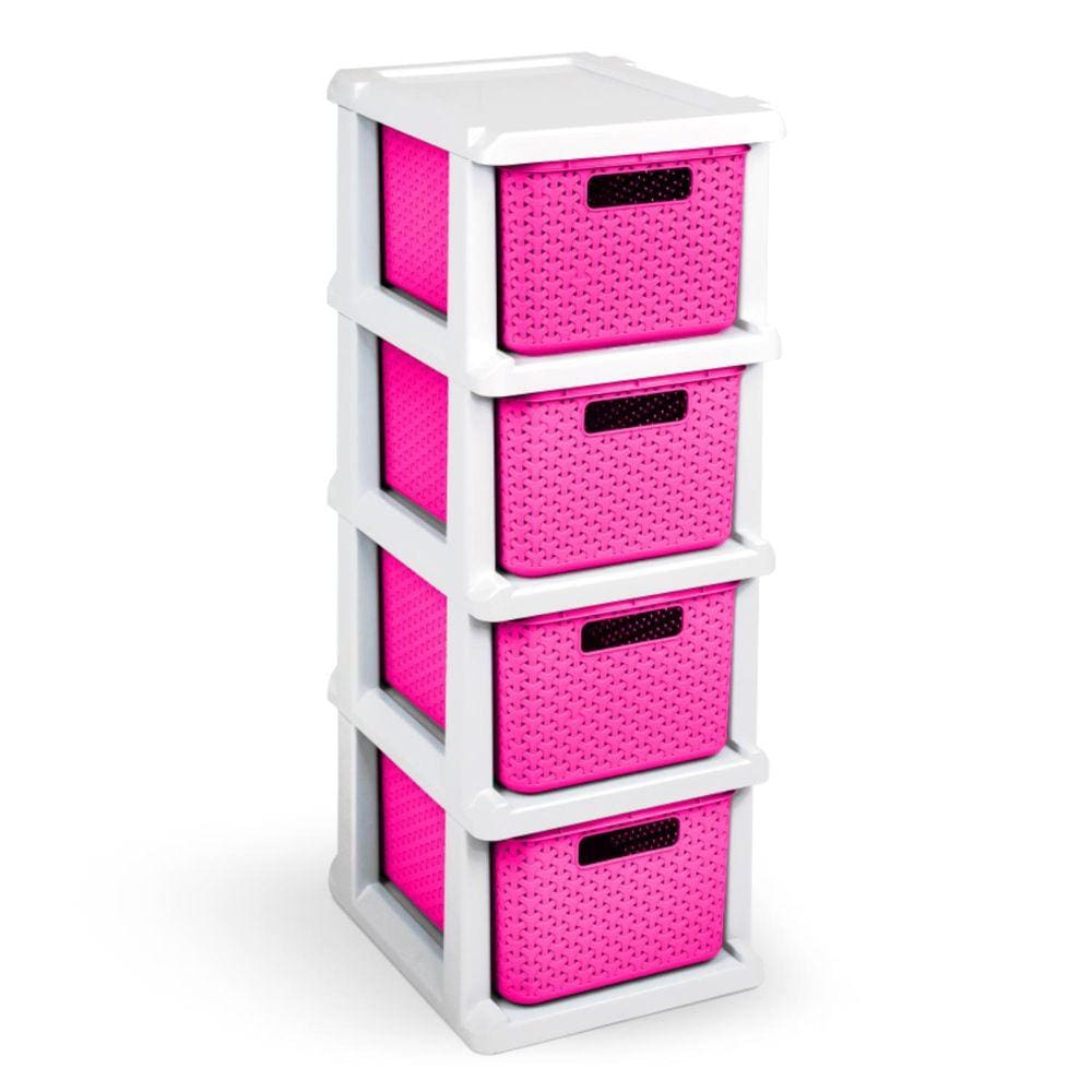 Gaveteiro Ratan Rosa Organizador 4 Gavetas Cod.1052
