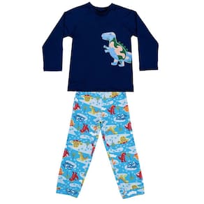 Pijama Infantil Camiseta Térmica e Calça em Soft Dinossauros Azul Everly