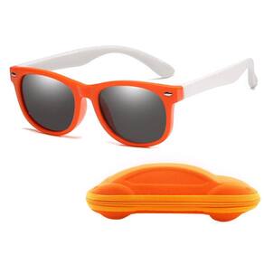 Óculos de Sol Flexível Infantil + Case Carrinho Laranja e Branco