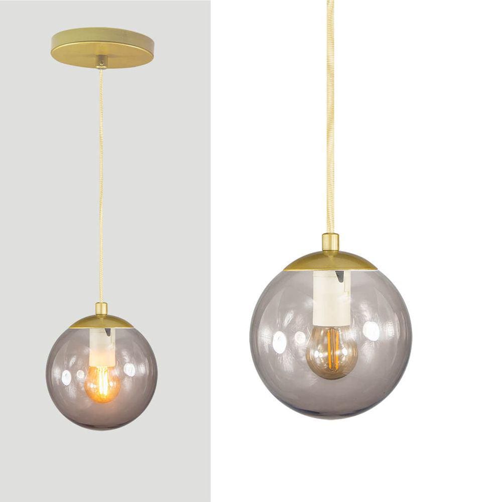 Pendente Globo de Vidro Fumê 14cm - OURO