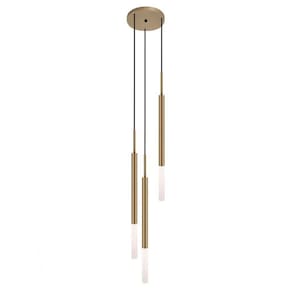 Luminária Pendente Teto Tubo Triplo Difusor Hall Sala Bronze