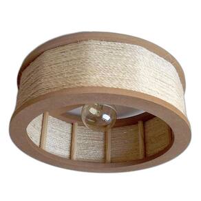 Luminária Lustre Pendente Rústico Retro Madeira Sisal 35Cm
