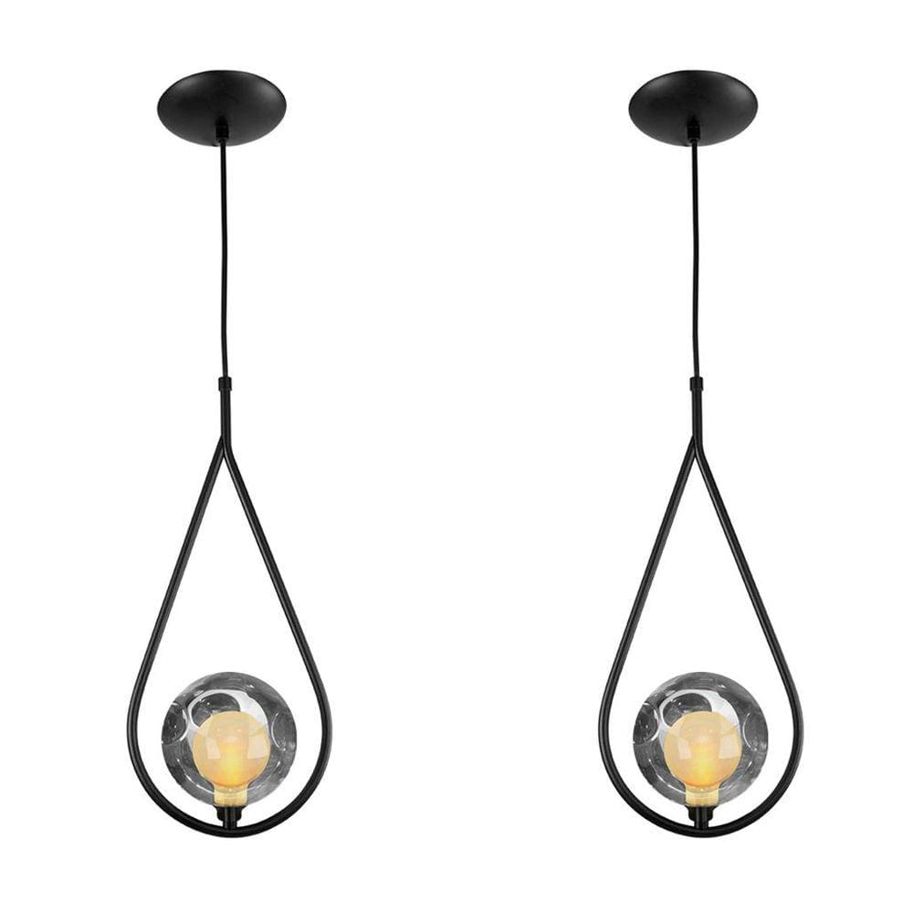 Kit 2 Luminária Pendente Aro Gota Preto Harmony Fumê
