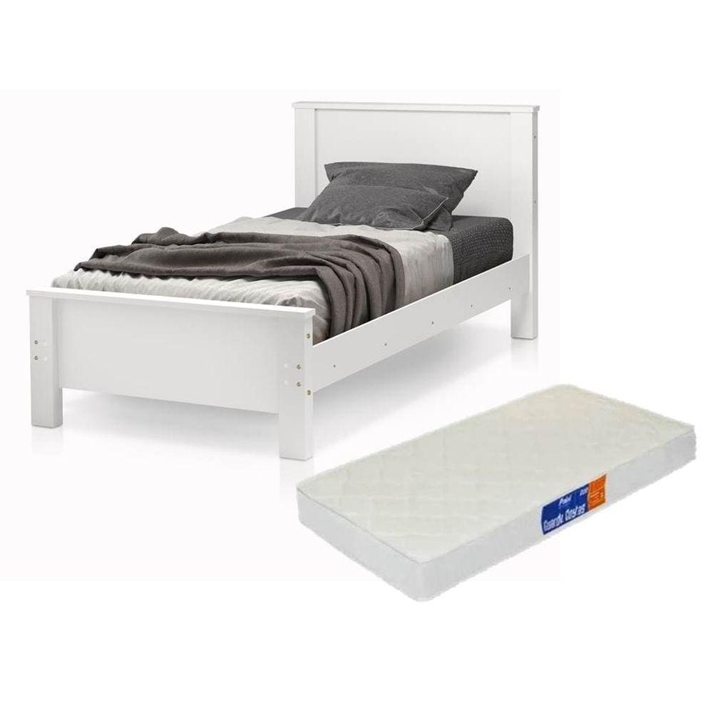 cama solteiro completa com colchao, cama branca pes madeira