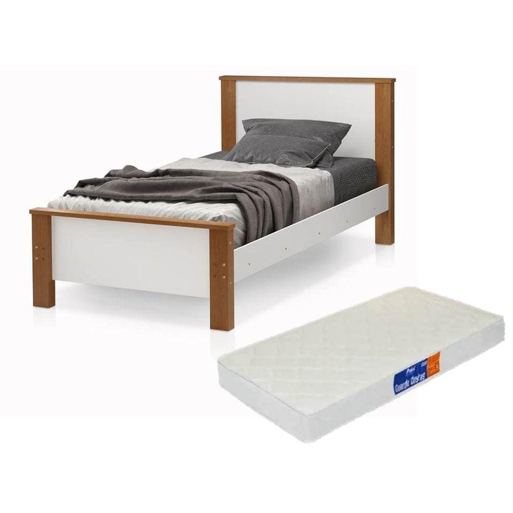 cama solteiro completa com colchao, cama br/ame pes madeira