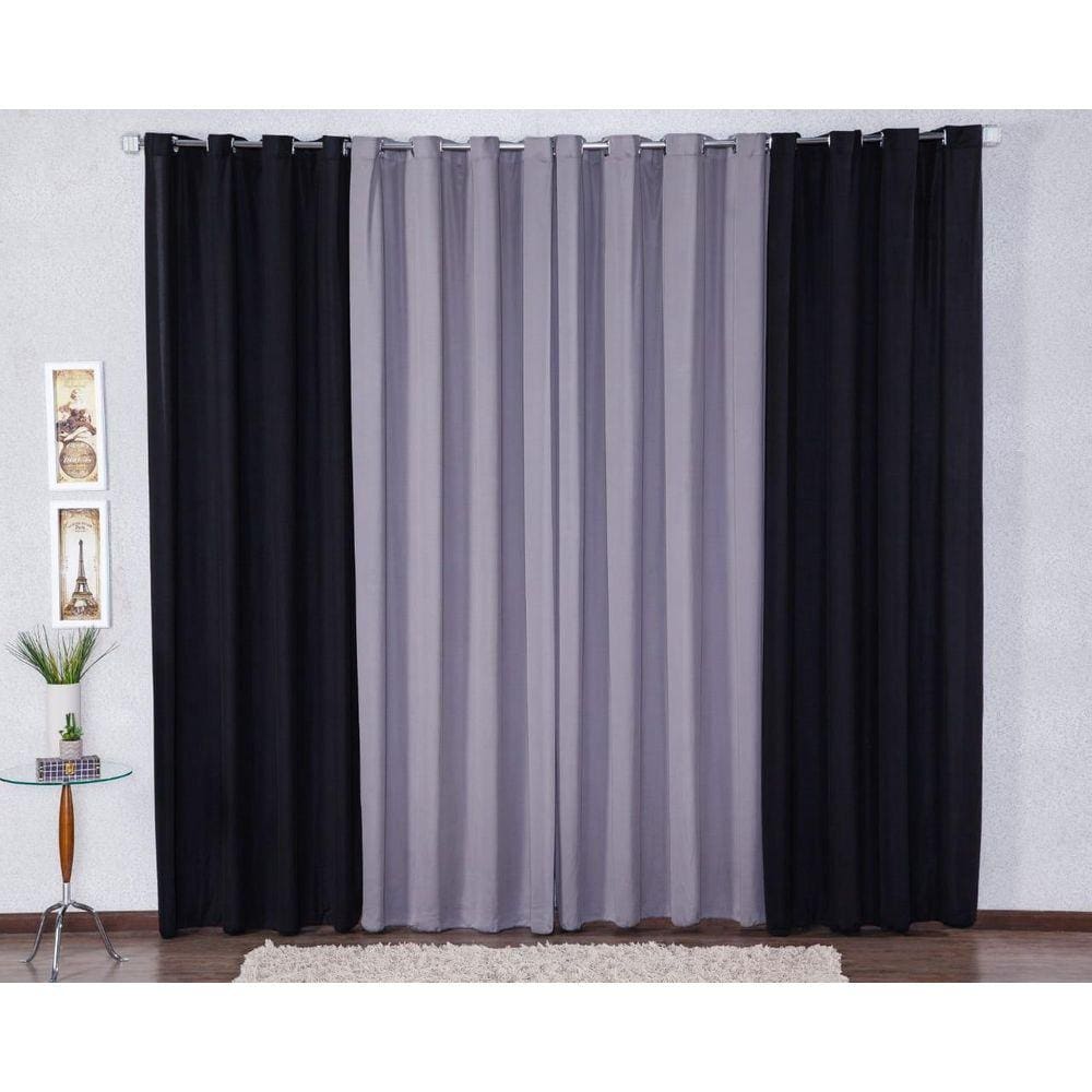 Cortina De Malha 200X160 Com Ilhós Pra Sala - Cinza/Preto