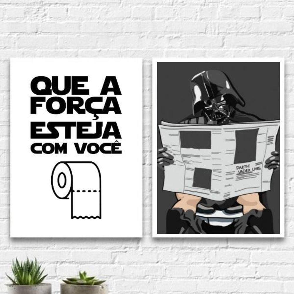 Kit 2 Quadros Banheiro Darth 33X24Cm - Com Vidro