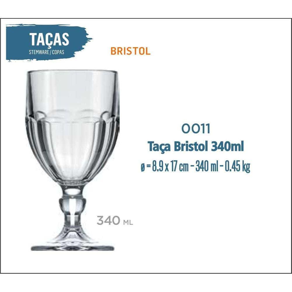 12 Taças Bristol 340Ml - Vinho