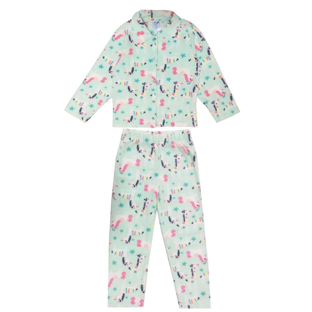 Pijama Longo Infantil Soft Bichos Divertidos  Verde Água Tip Top