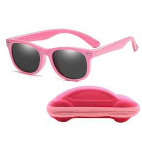 Óculos de Sol Flexível Infantil + Case Carrinho Rosa