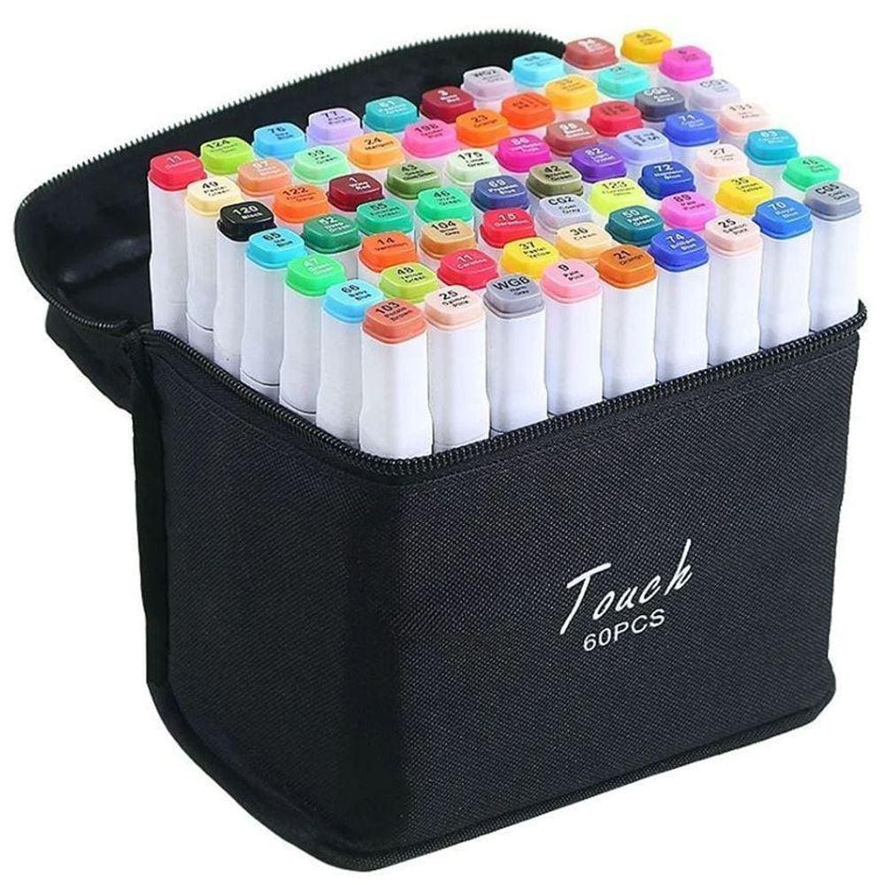 Kit Canetas Marcador Permanente Ponta Dupla 60 Cores + Bolsa