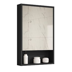 Armário Banheiro Aéreo 1 Porta Espelho Preto Gaia