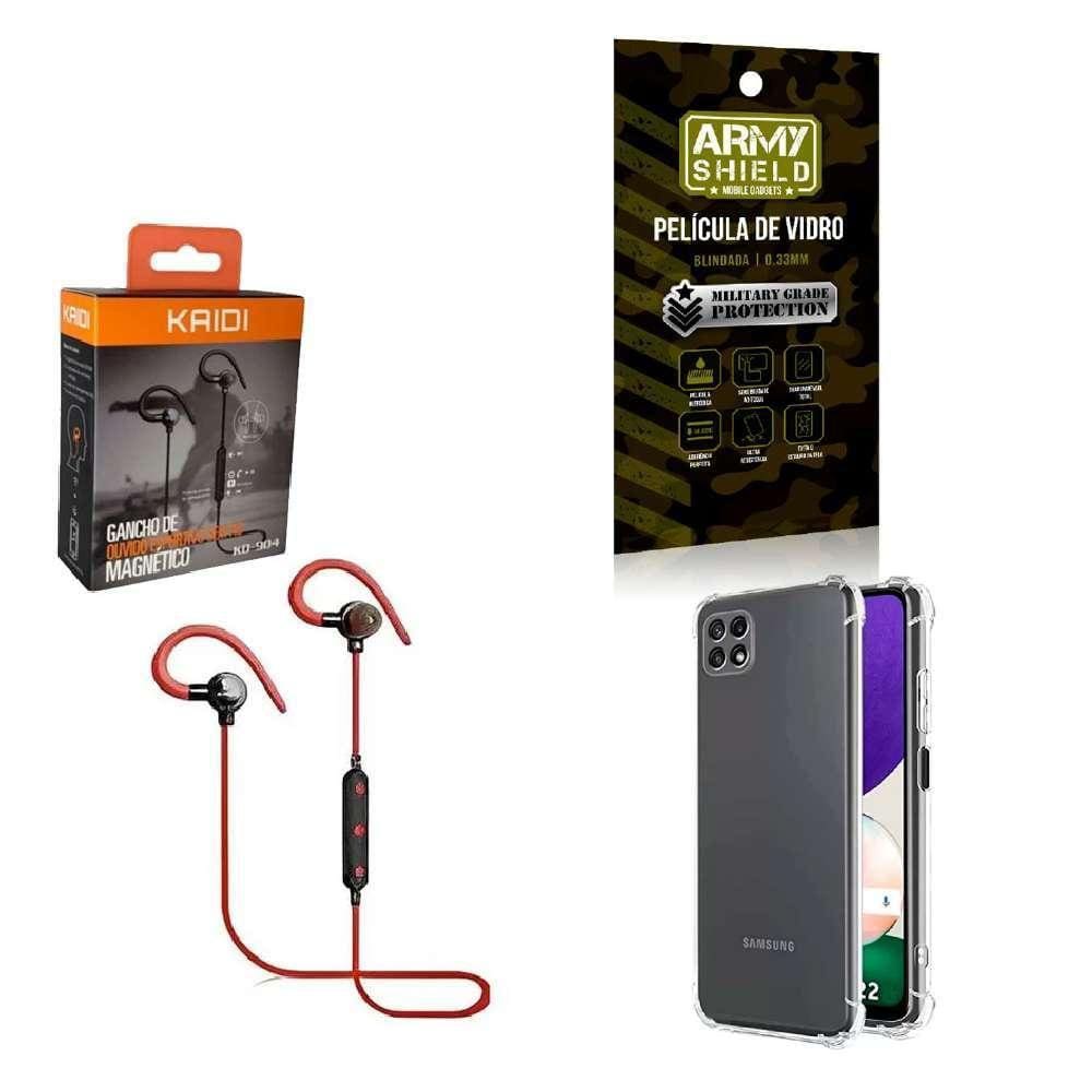 Capinha Samsung A22 5G Fone Bluetooth E Película De Vidro 3D
