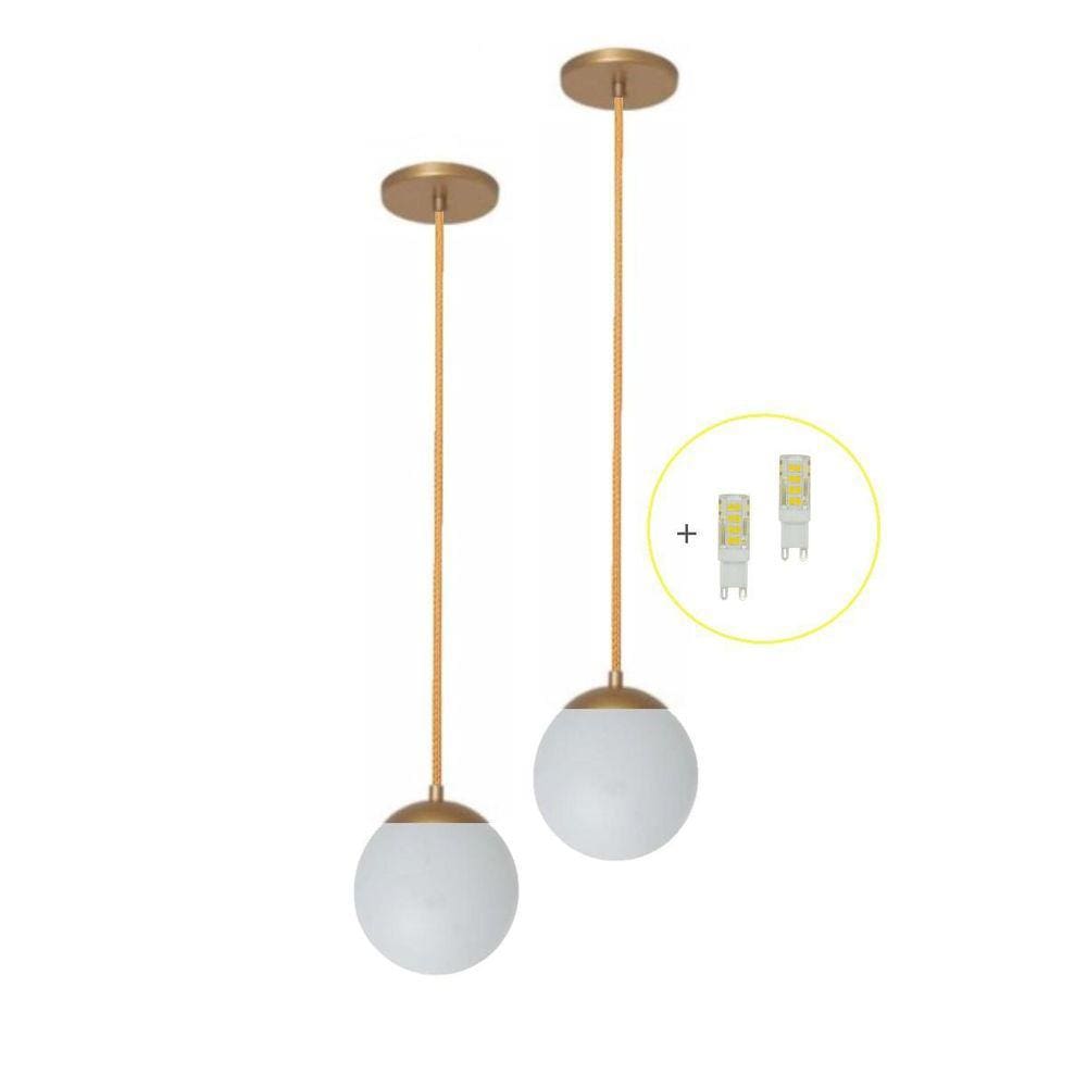 Kit 2 Pendente Dourado Quarto Cabeceira De Cama Bancada +Led
