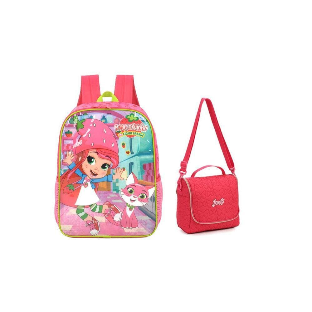 Kit Escolar Moranguinho Mochila Costas + Lancheira Térmica