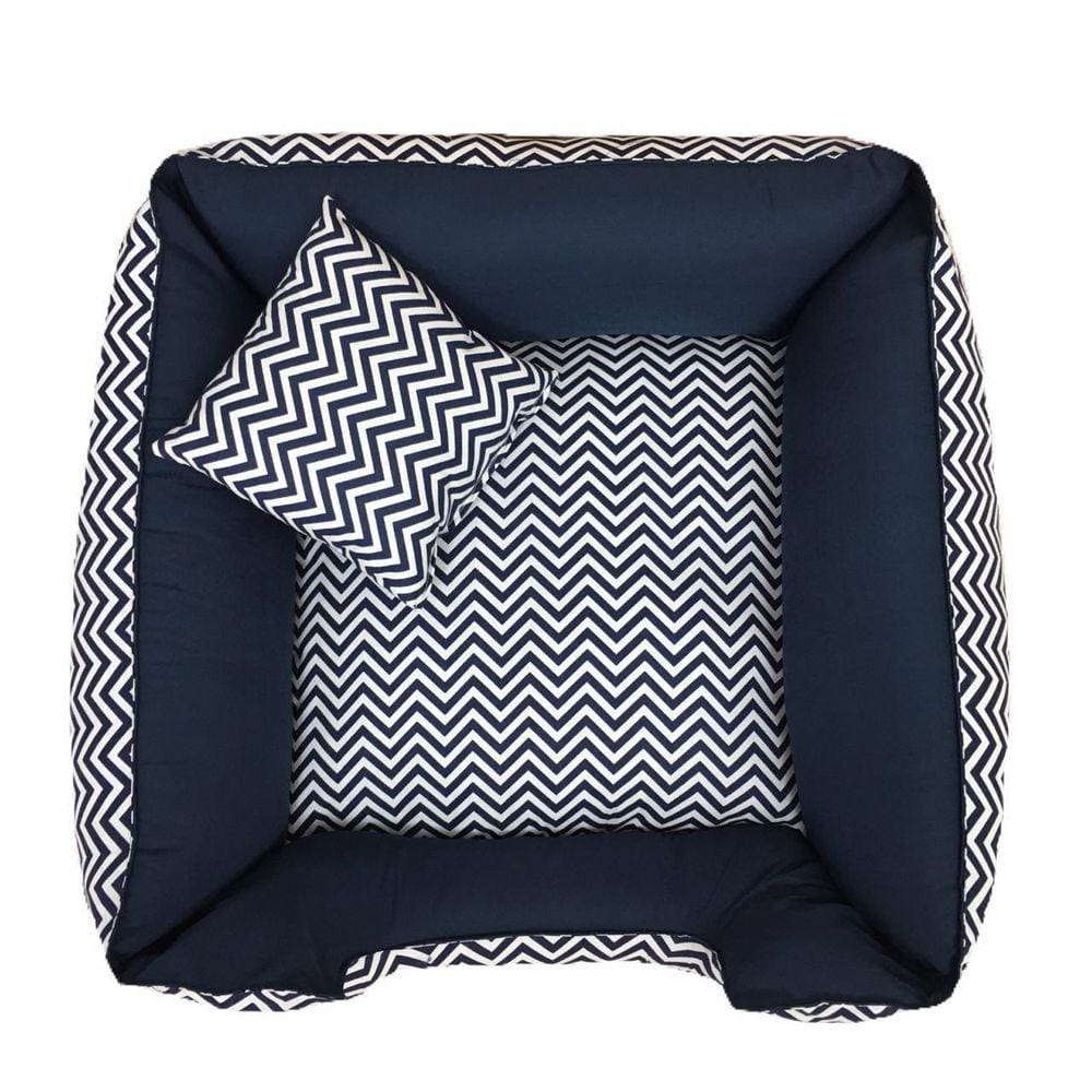 Cama Pet + Almofada P Cachorro Médio - Chevron Marinho