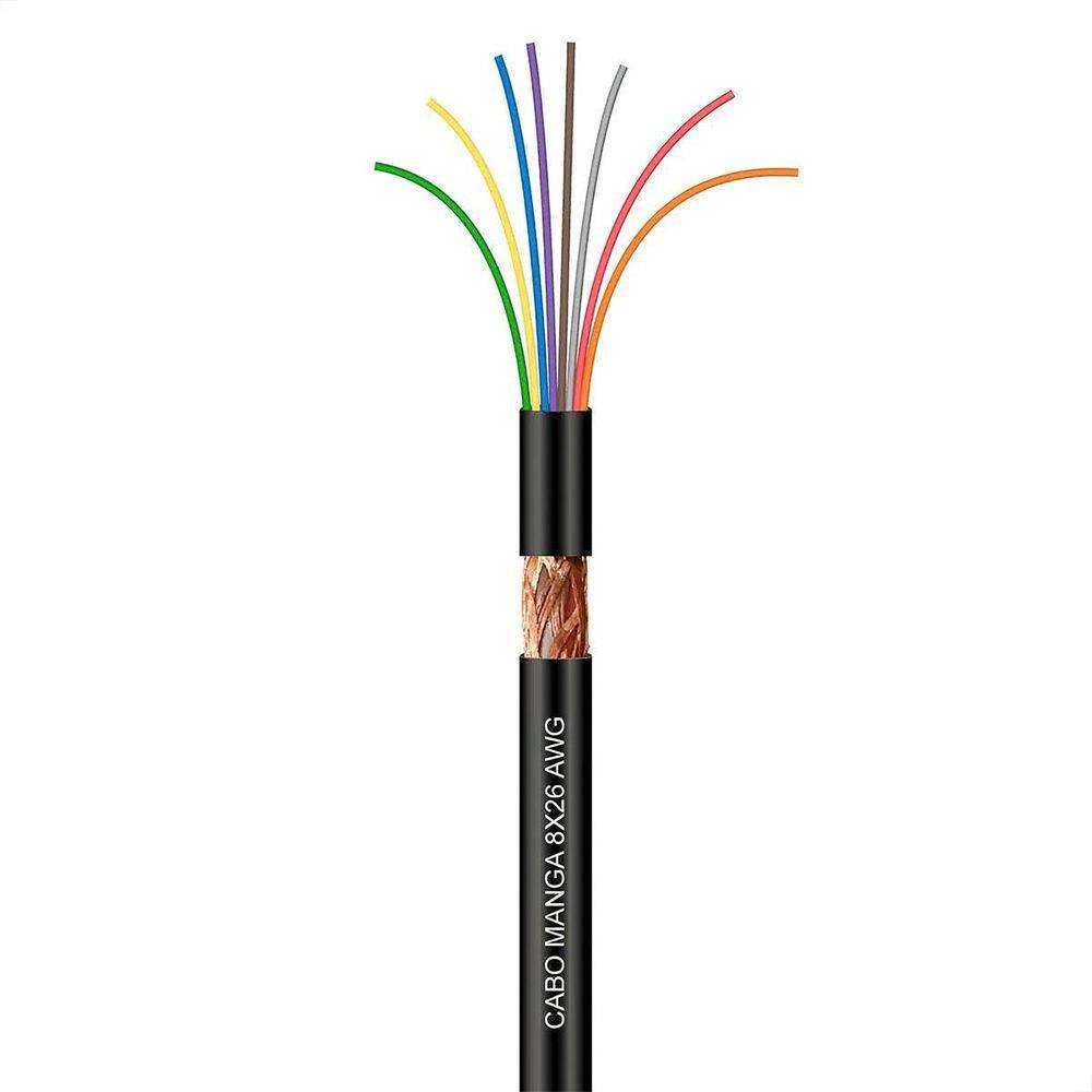 Cabo Manga 8X26 Awg - Com Blindagem Preto - 50 Metros