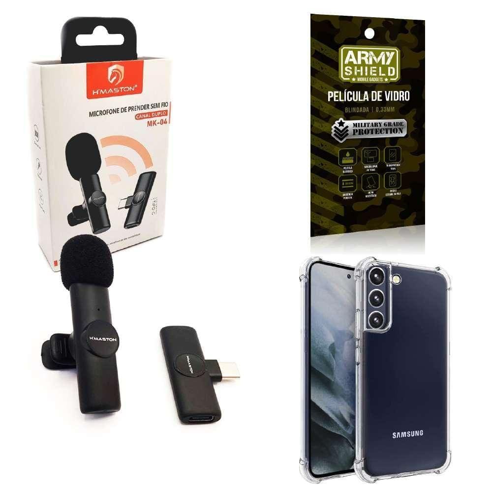 Microfone Sem Fio + Capa Samsung S22 Plus Película De Vidro